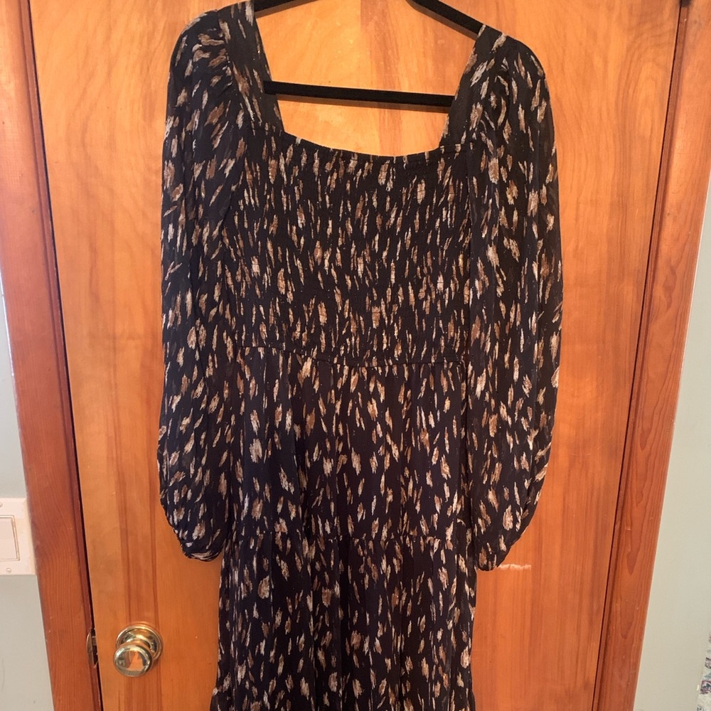 Black and metallic print midi dress